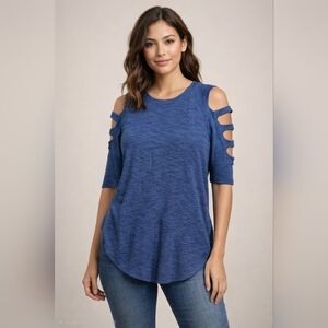 Express Women's Blue Cold Shoulder Cutout Pullover 3/4 Sleeve Tunic Top Sz M